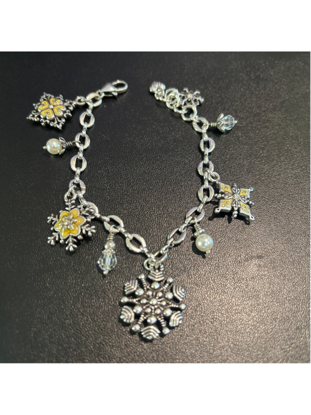 Women's Brighton Ice Diamond Snowflake Pearl Charm Bracelet